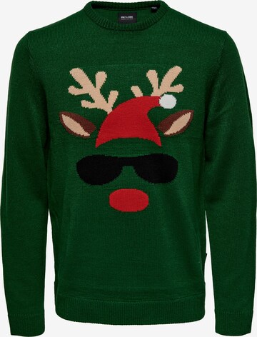 Only & Sons - Pullover 'Xmas' em verde: frente