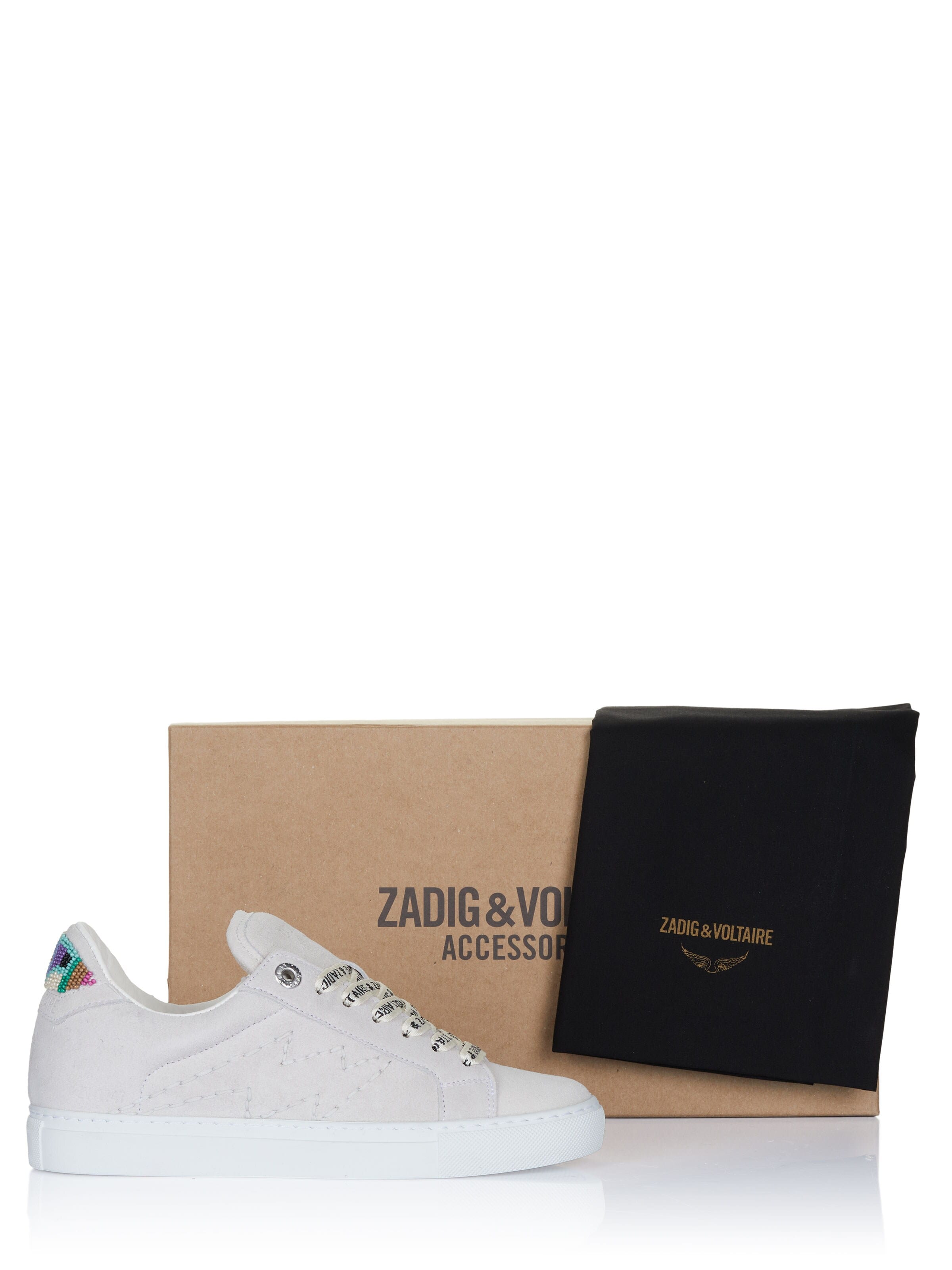 Zadig & Voltaire - Sapatilhas baixas 'Zadig & Voltaire LA FLASH FOLK BEADS Sneaker weiß' em branco