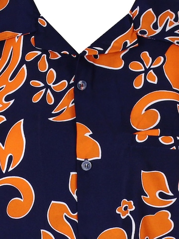 King Kameha Shirt 'Hibiscus Blue Line' in Orange