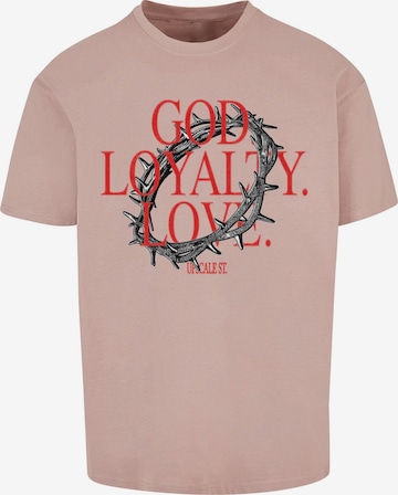 T-Shirt 'God Loyalty Love' MT Upscale en rose : devant