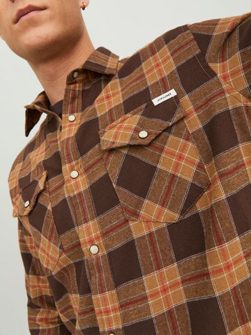 JACK & JONES Slim fit Button Up Shirt 'Sheridan' in Brown