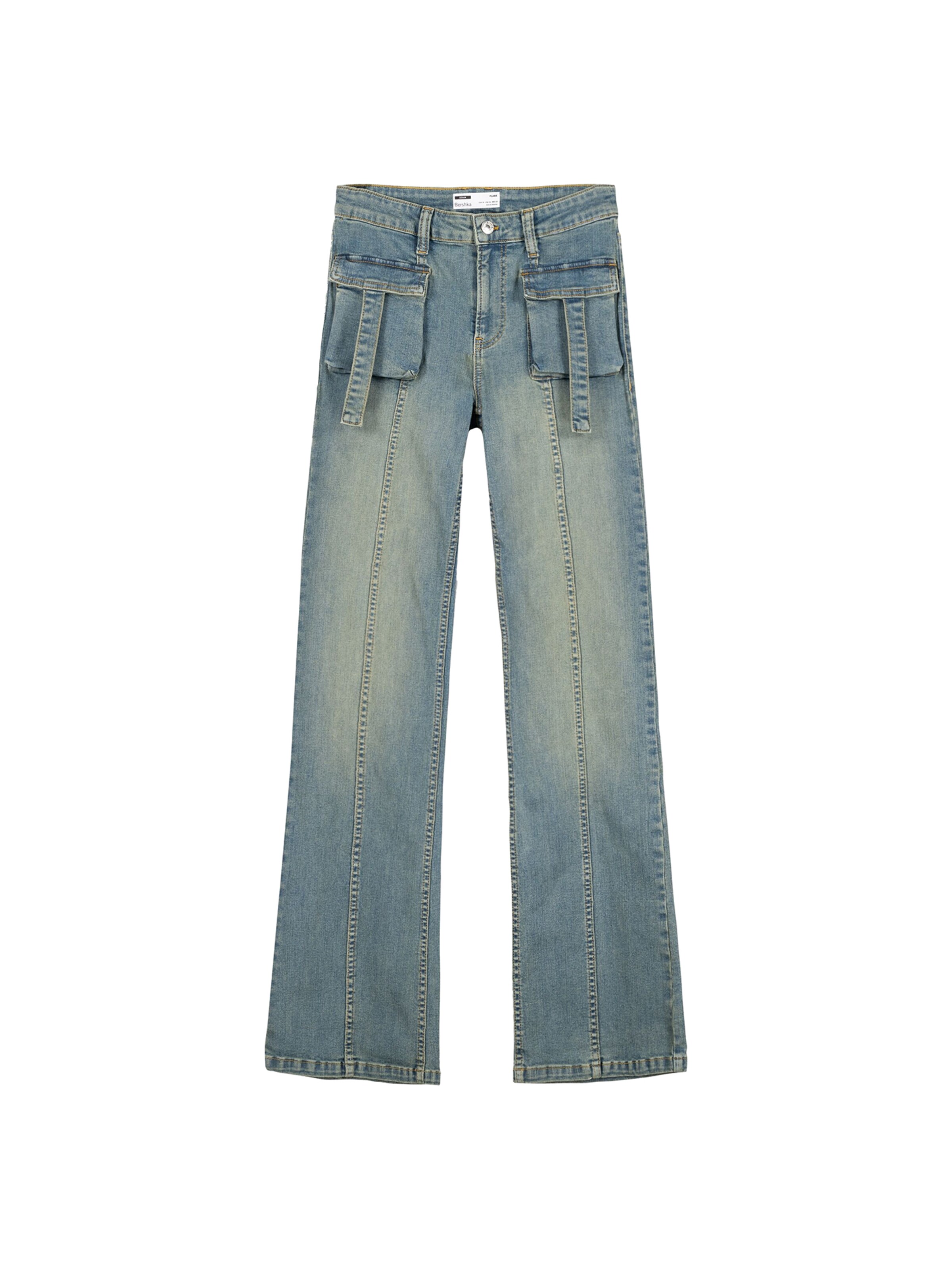 Bershka Flared Cargo Jeans in Blue Denim ABOUT YOU