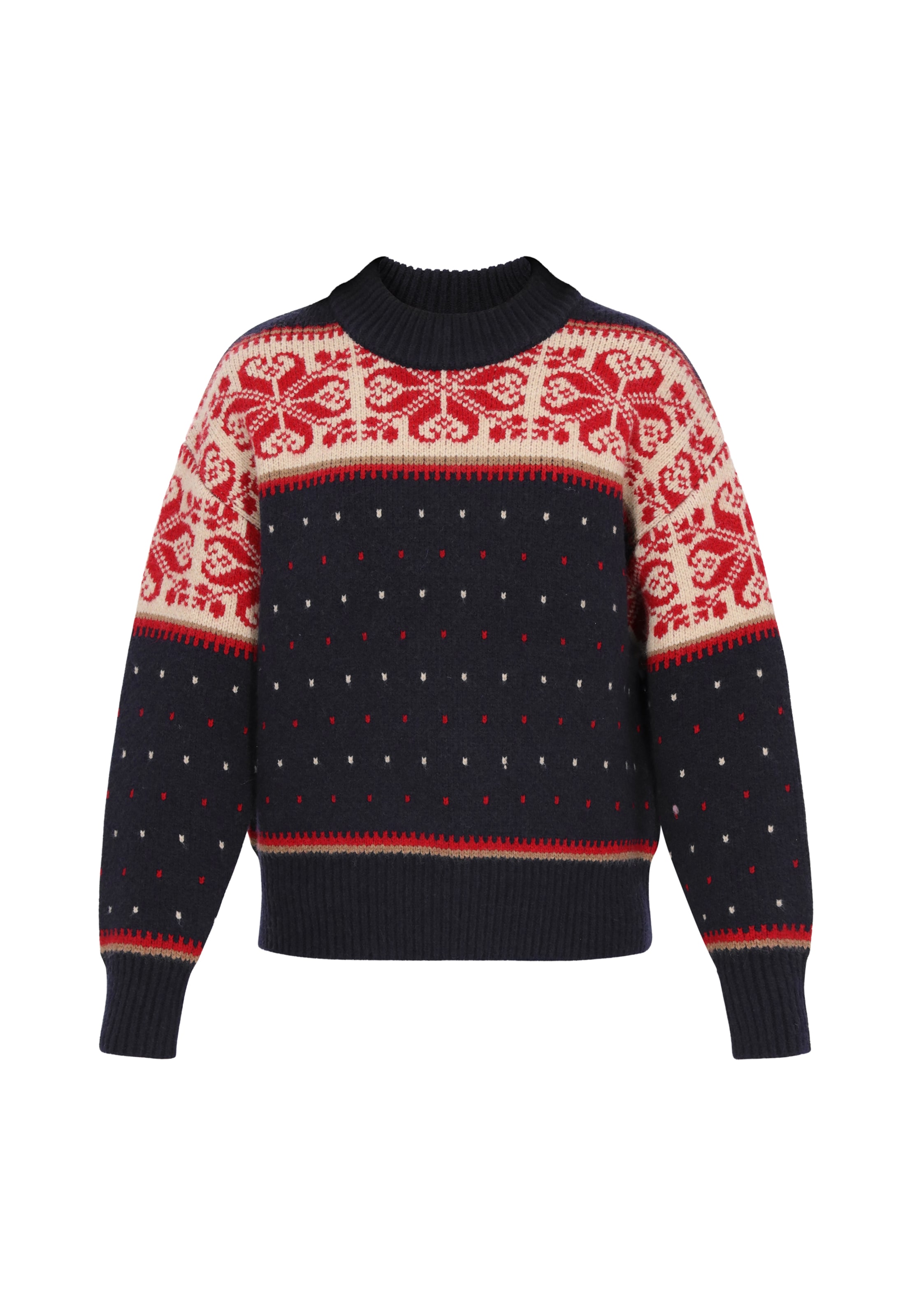 usha BLUE LABEL Pull-over en crème / beige foncé / marine / rouge, Vue avec produit