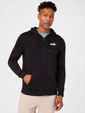 PUMA Athletic Zip-Up Hoodie in Black: front