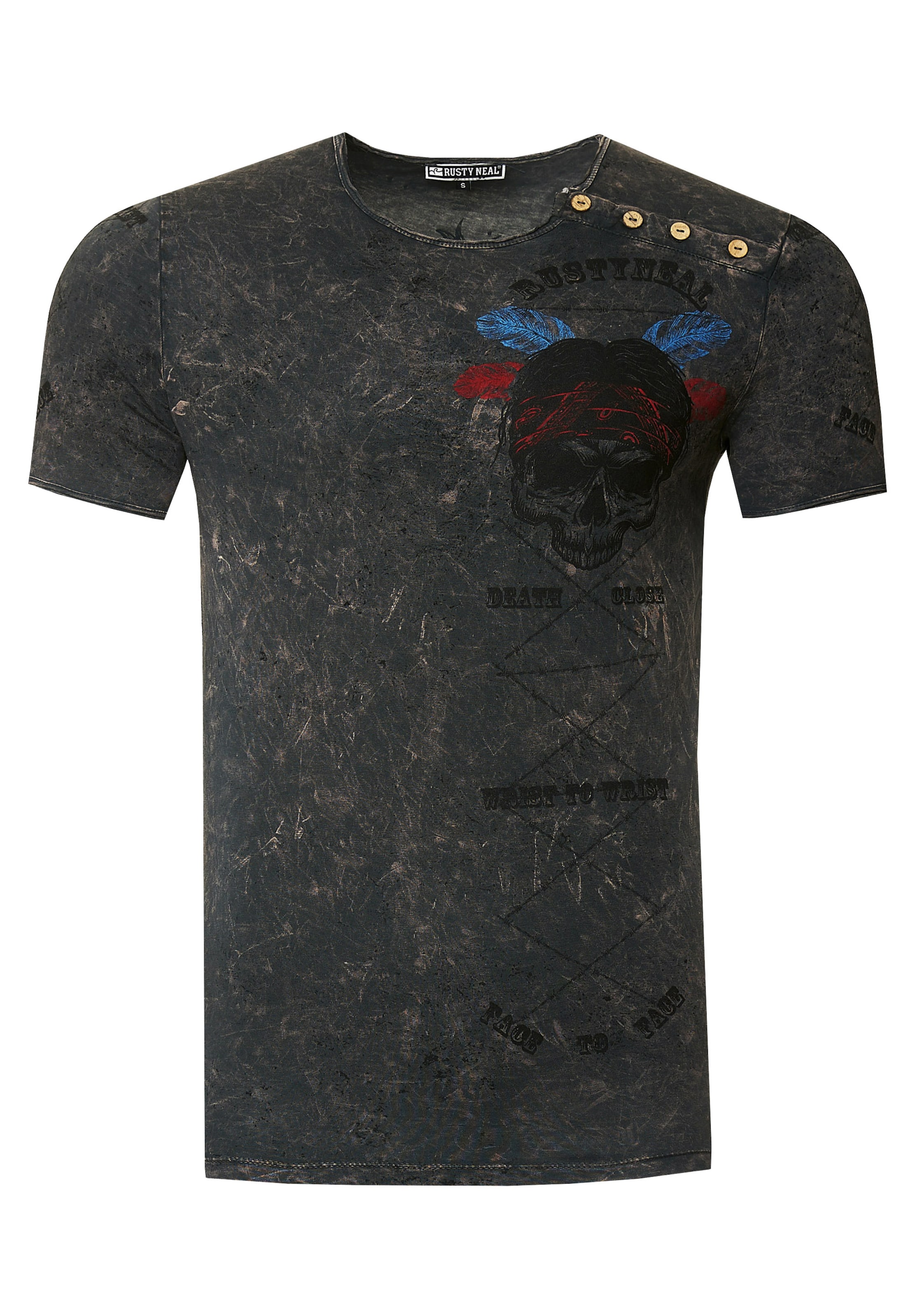 Rusty Neal T-Shirt mit verwaschenem plakativem Print in Grau: Vorderseite