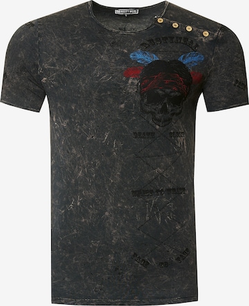 Rusty Neal T-Shirt mit verwaschenem plakativem Print in Grau: predná strana