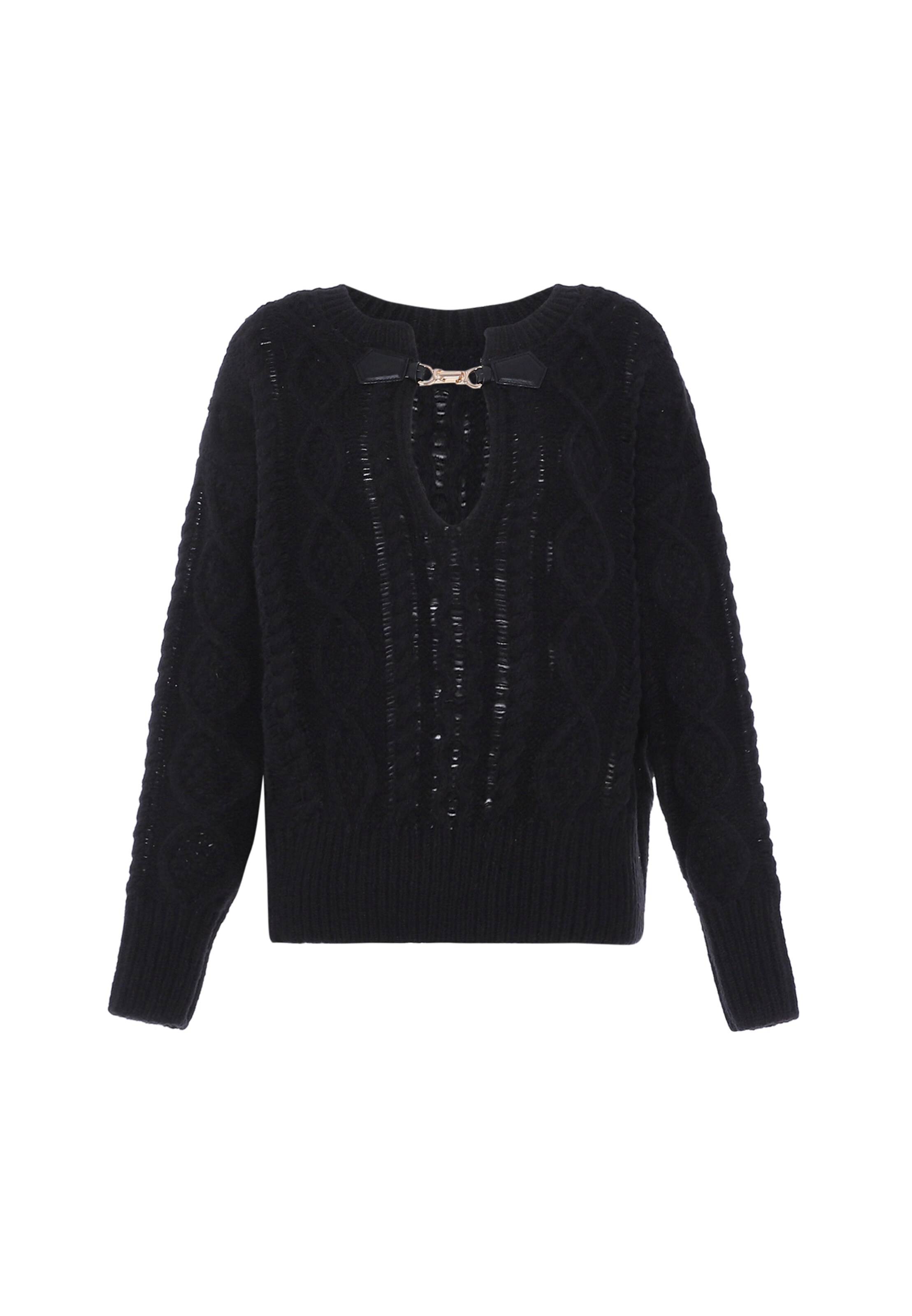 Pulover de la faina pe negru: față