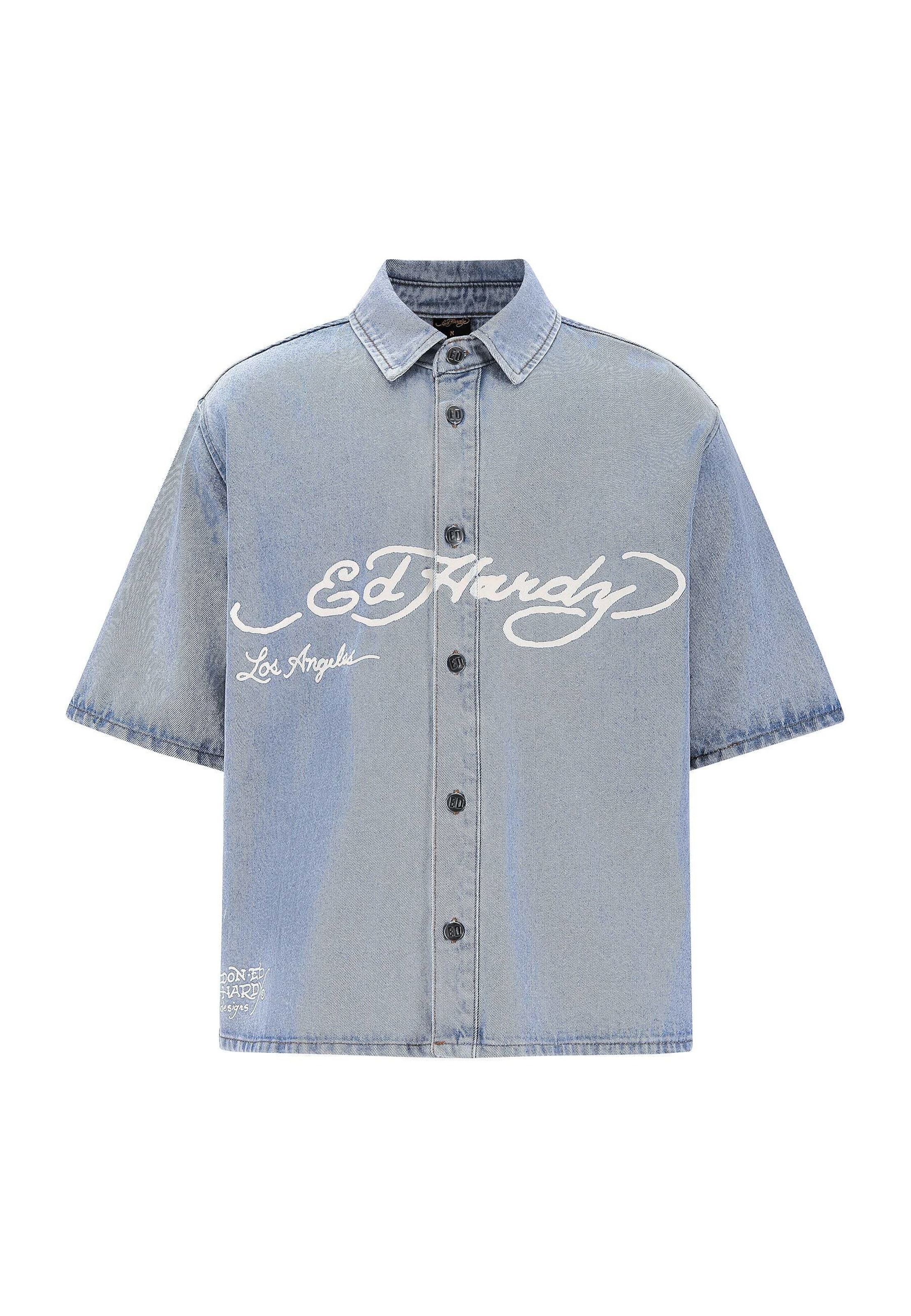 Fit confort Chemise 'Adler und Sterne' Ed Hardy en bleu : devant