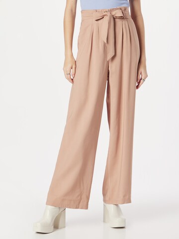 ABOUT YOU Wide leg Bandplooibroek 'Loreen' in Beige: voorkant