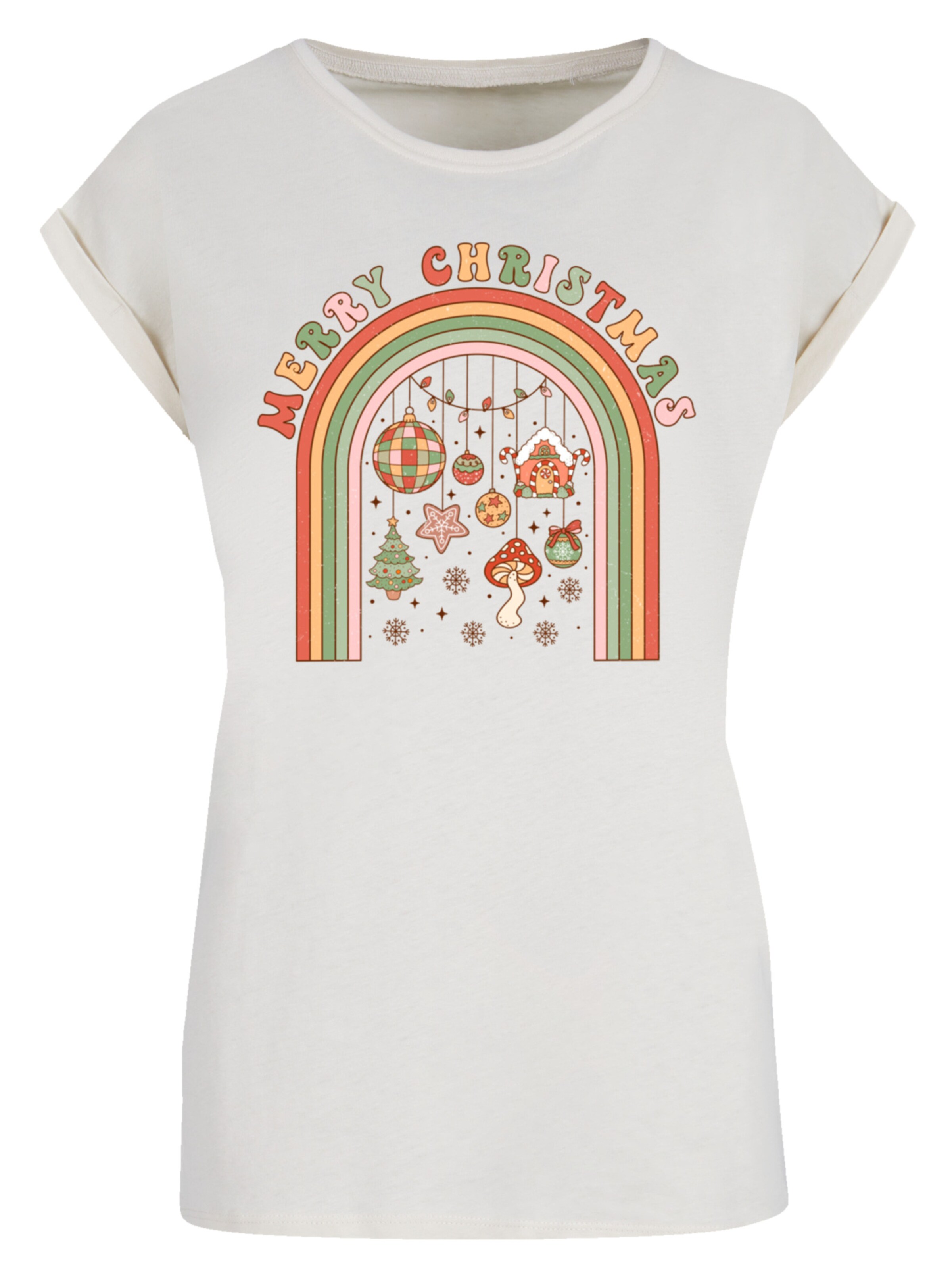 F4NT4STIC Shirt 'Merry Christmas Cozy Vibes' in Beige: voorkant