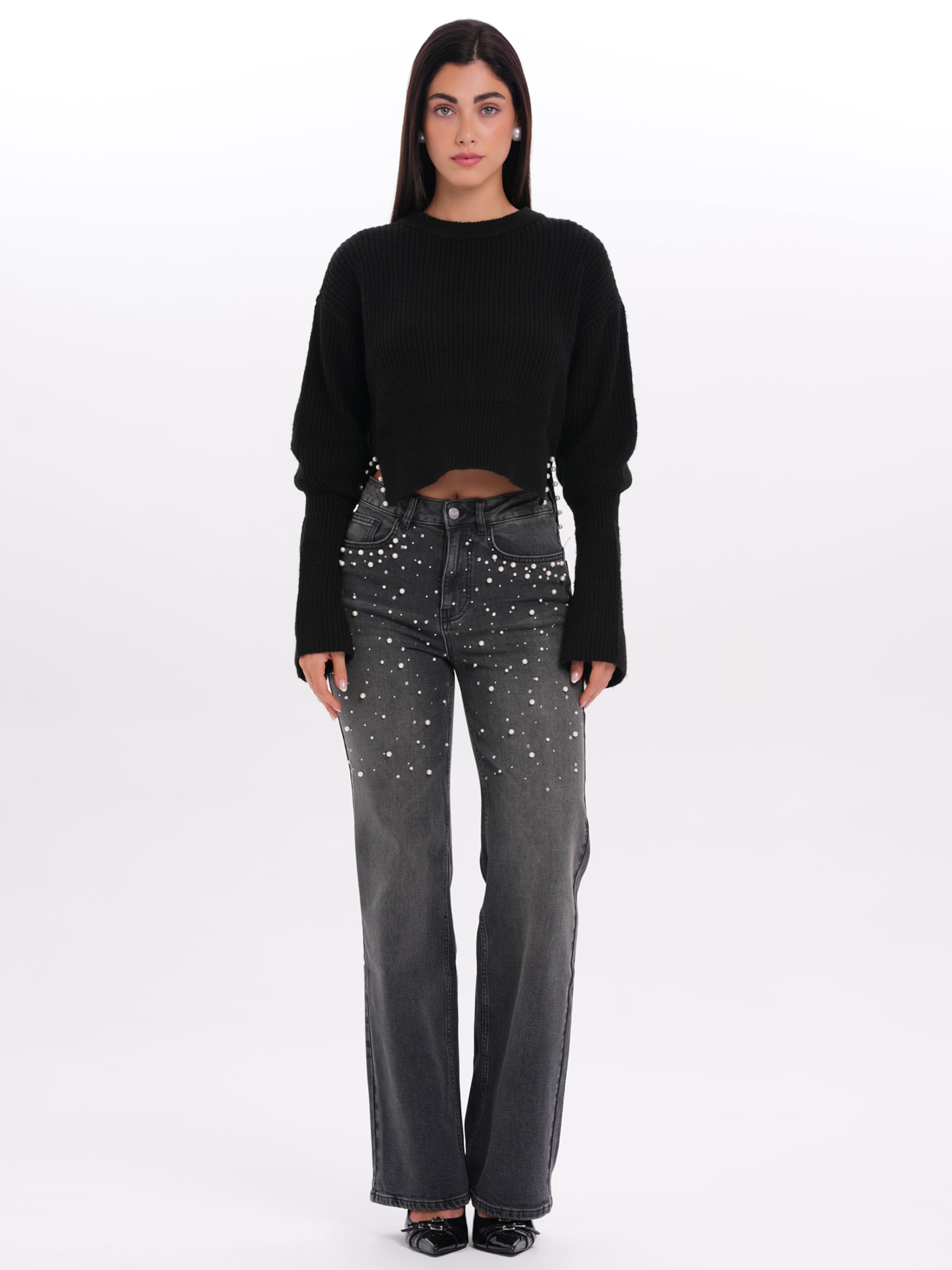 MYLAVIE by Sarah Harrison Wide leg Τζιν σε γκρι: μπροστά