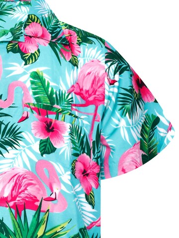 King Kameha - Camiseta 'Flamingo Flowers' en azul