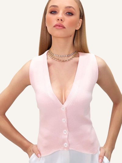 Trend Alaçatı Stili Gebreide bodywarmer in de kleur Pastelroze, Productweergave