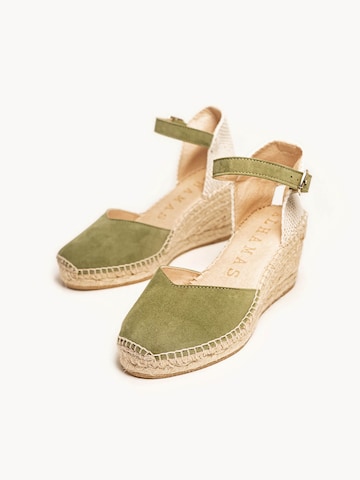 Alhamas Strap sandal 'Alpargata Cuña 7 cm' in Green