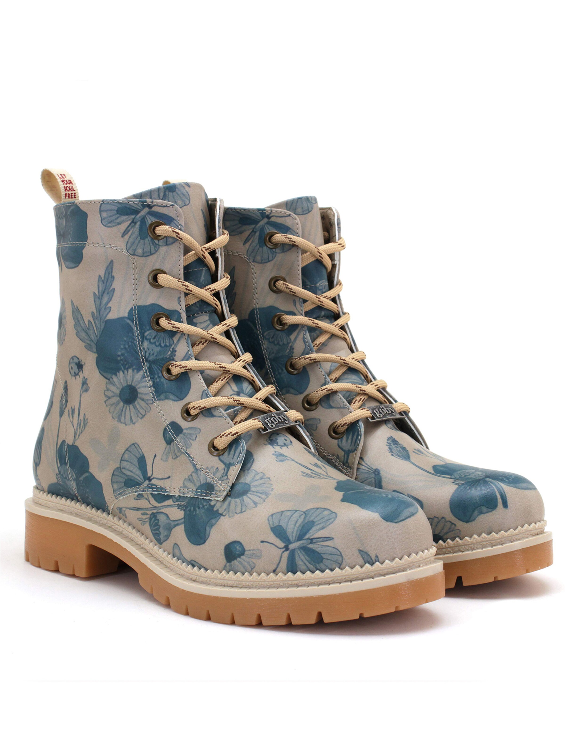 Goby - Botas con cordones 'Women's shoes Goby Ankle boots NJR160 with blue flowers' en azul