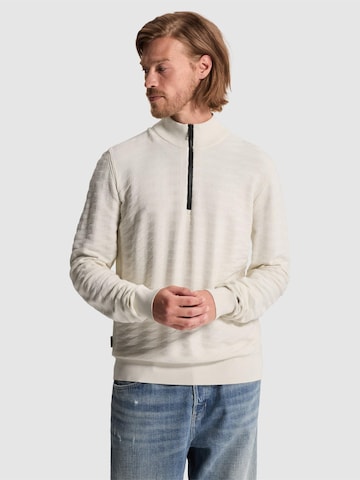 CAST IRON Sweater 'Pullover with half-zip and allover texture' in Beige: front