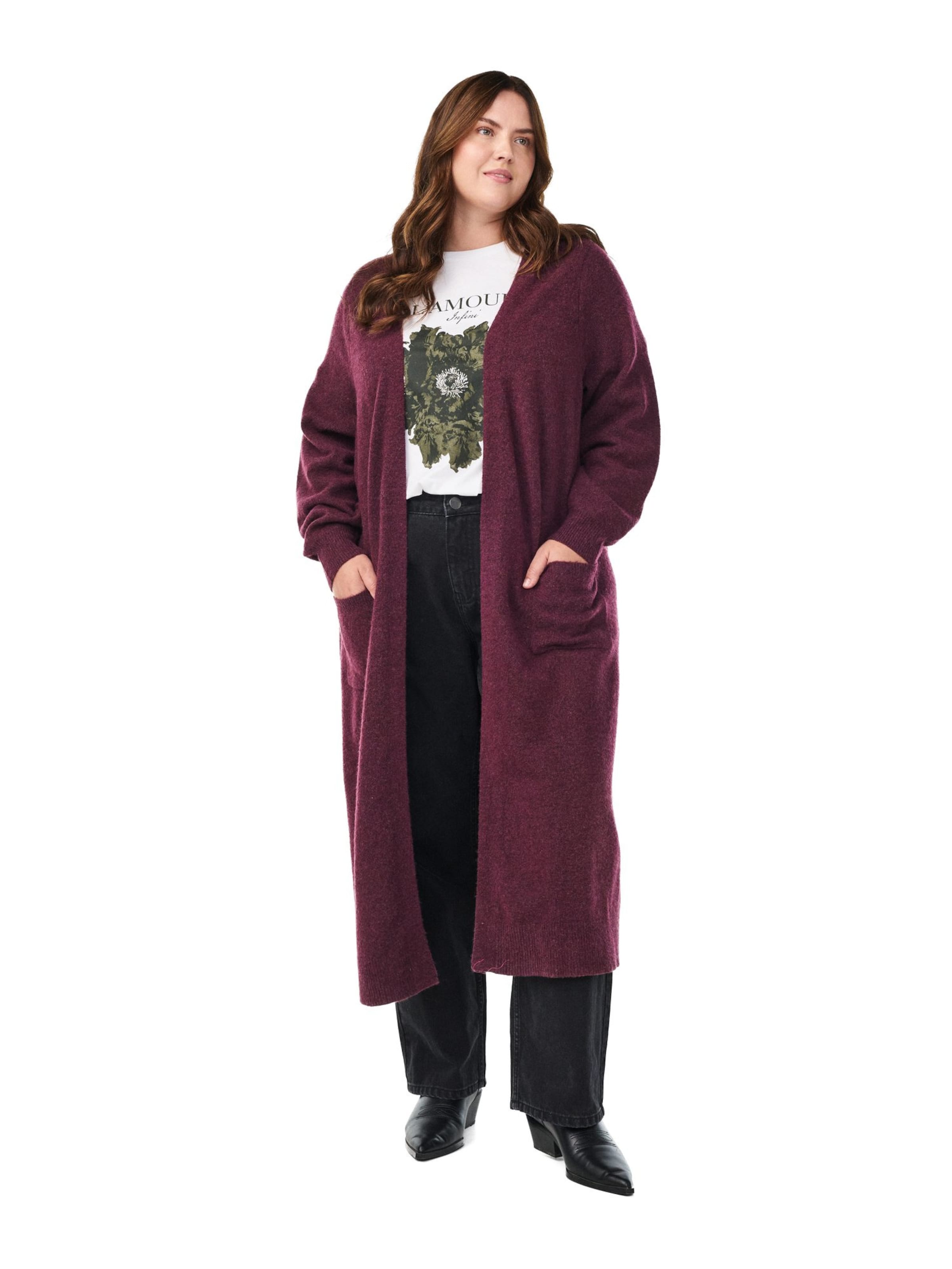 Zizzi Свободна плетена жилетка 'Cavista' в червено: отпред