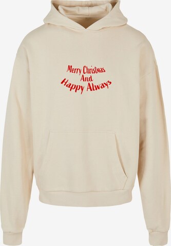 Merchcode Sweatshirt 'Merry Christmas And Happy Always' in Beige: voorkant