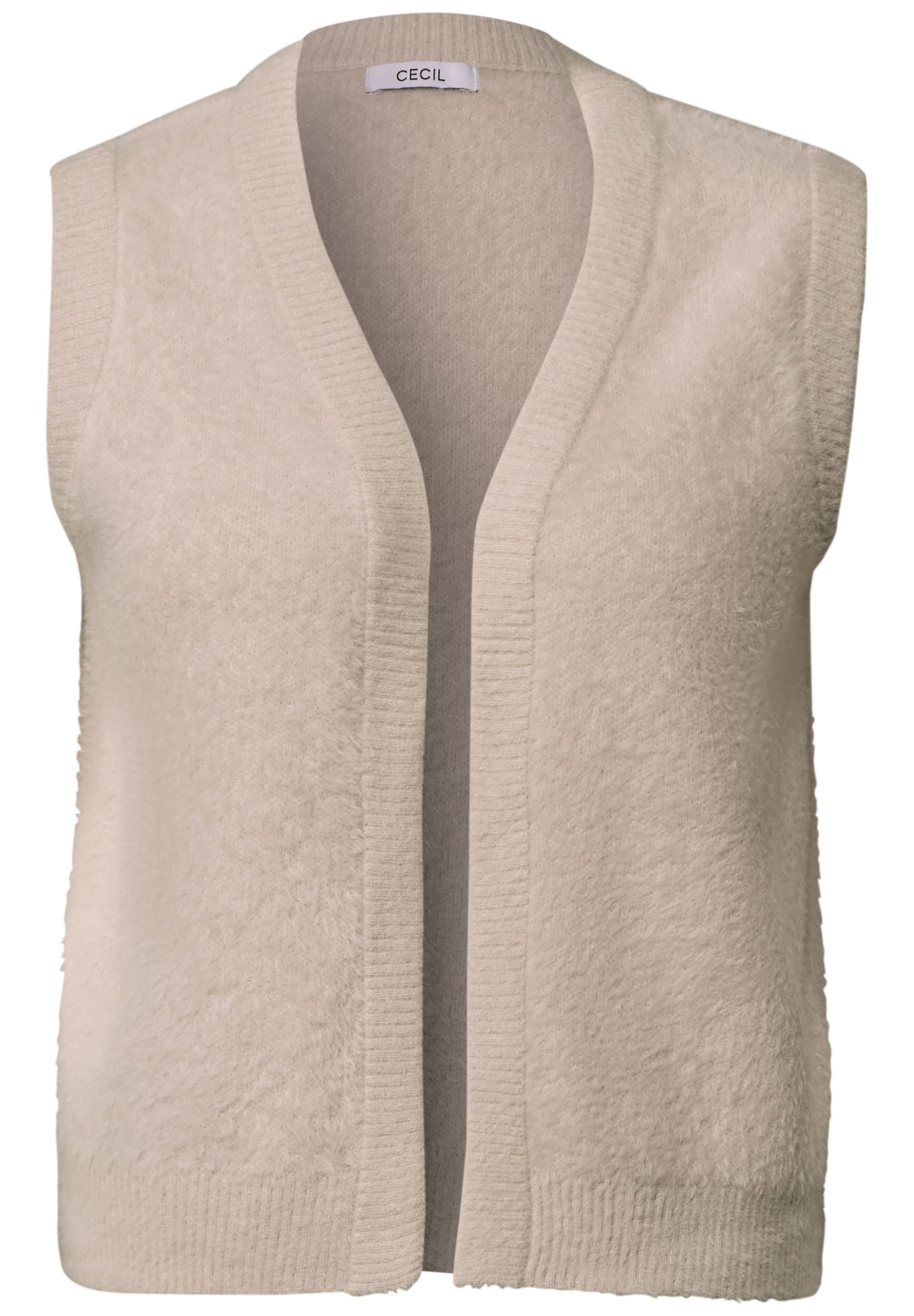 CECIL Offene Federgarn-Weste in Unifarbe in Beige: Vorderseite