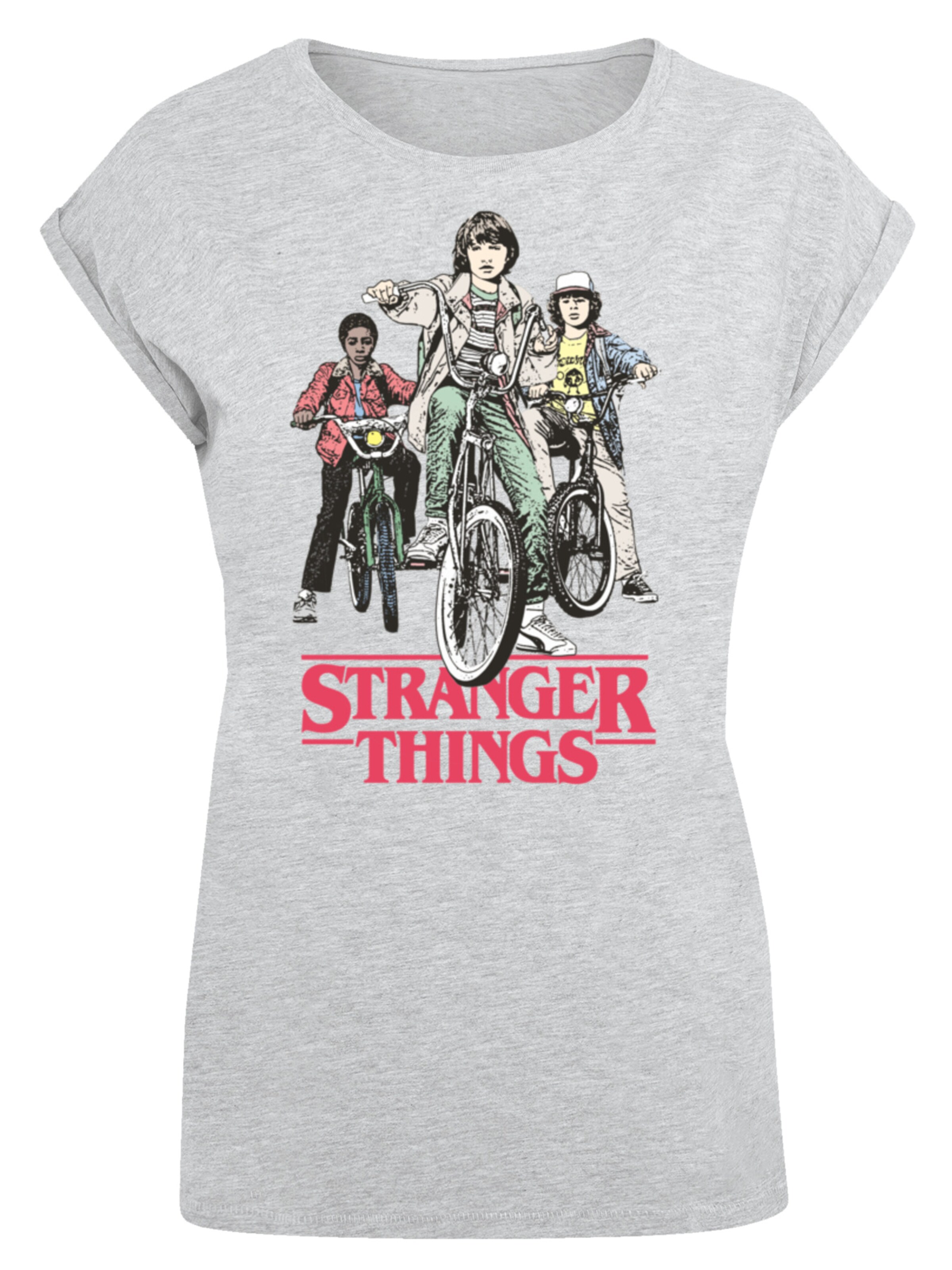 F4NT4STIC Shirt 'Stranger Things Retro Bikers Netflix TV Series' in Grijs: voorkant