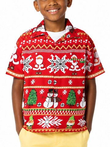 King Kameha Regular fit Button up shirt 'Christmas Rows' in Red
