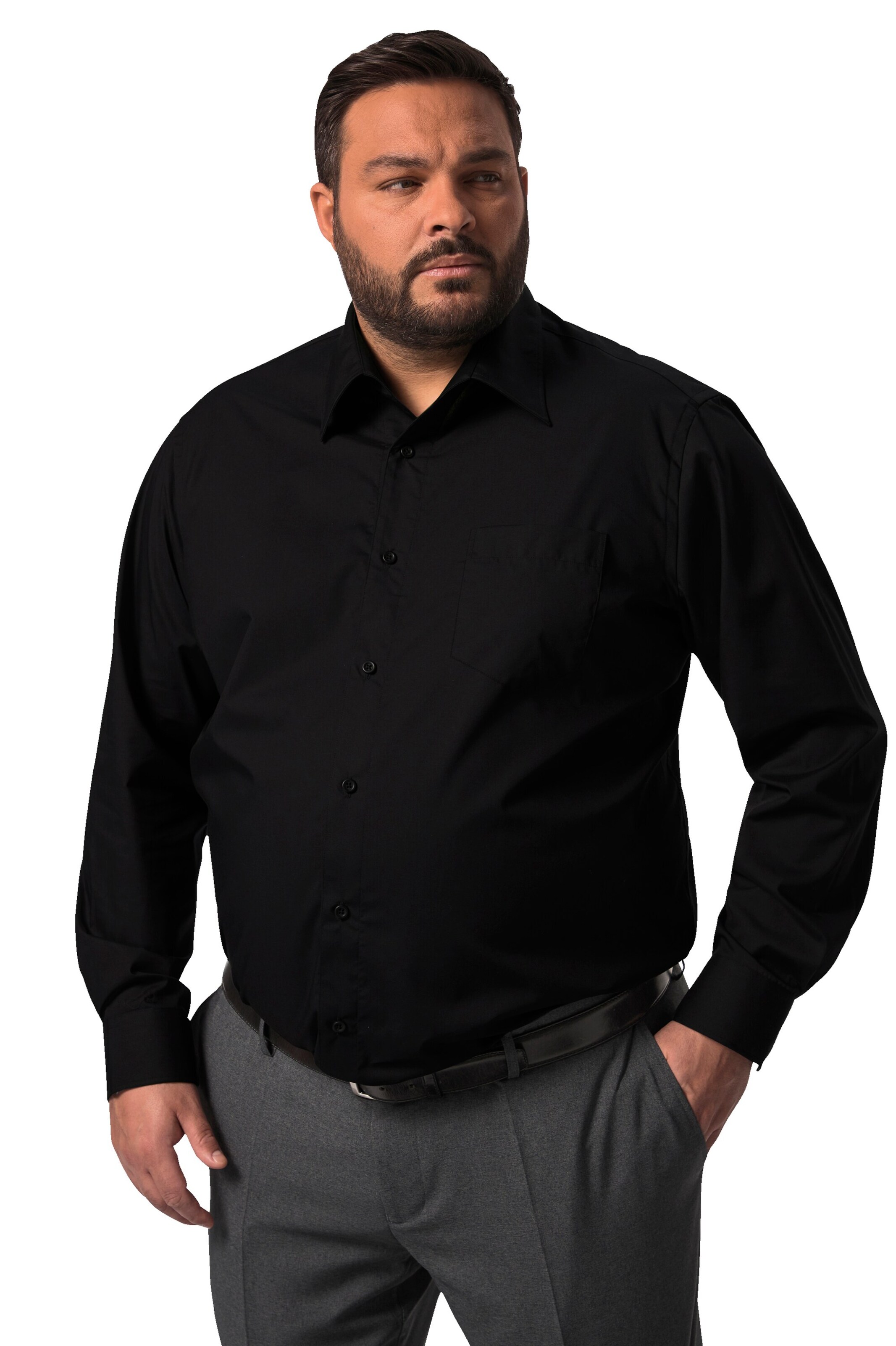 Men Plus Comfort fit Business shirt in Black: front
