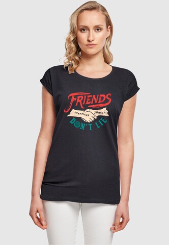 ABSOLUTE CULT Shirt 'Stranger Things - Friends Dont Lie Hands' in Blauw: voorkant