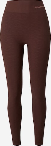 Skinny Pantalon de sport 'Focus' Hummel en marron : devant