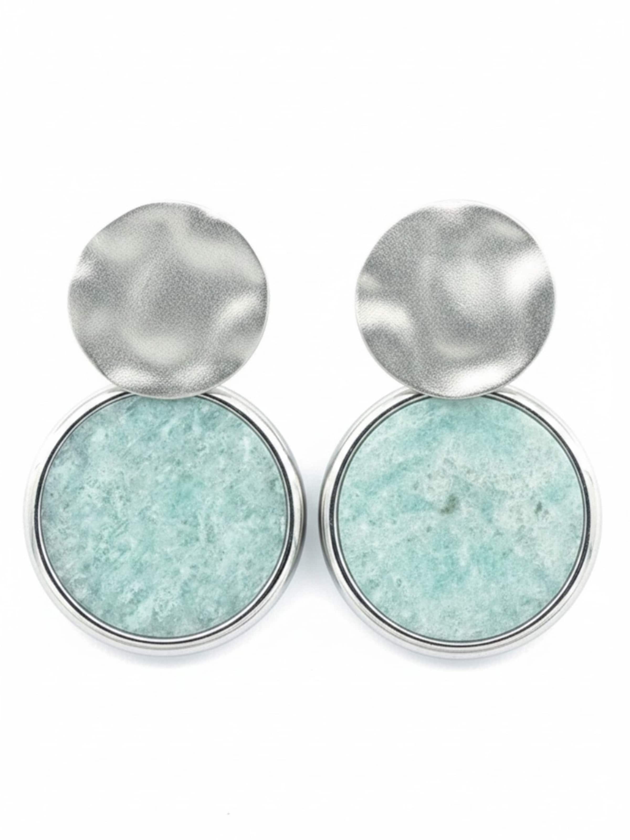 Sergio Engel Earrings 'Beach Ohrring 03 Eleganter Plättchenstecker mit Natursteinanhänger' in Green: front