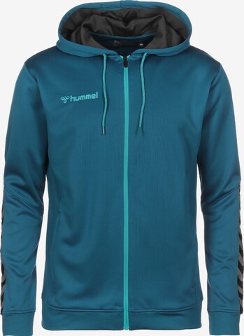Hummel Athletic Zip-Up Hoodie 'Poly' in Blue: front