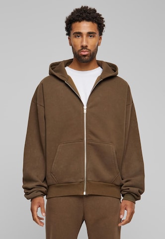 Prohibited Zip-Up Hoodie in Brown: front