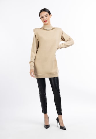 faina Gebreide jurk in Beige