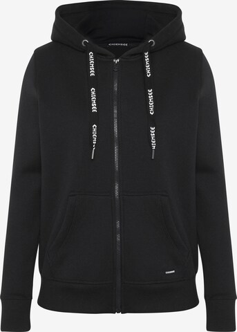 CHIEMSEE Zip-Up Hoodie in Black: front