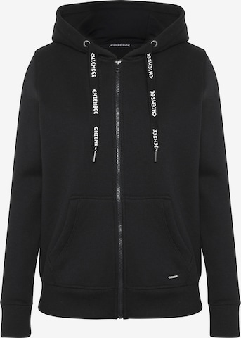 CHIEMSEE Zip-Up Hoodie in Black: front