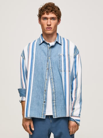 Pepe Jeans Regular fit Button Up Shirt 'DEVON' in Blue: front