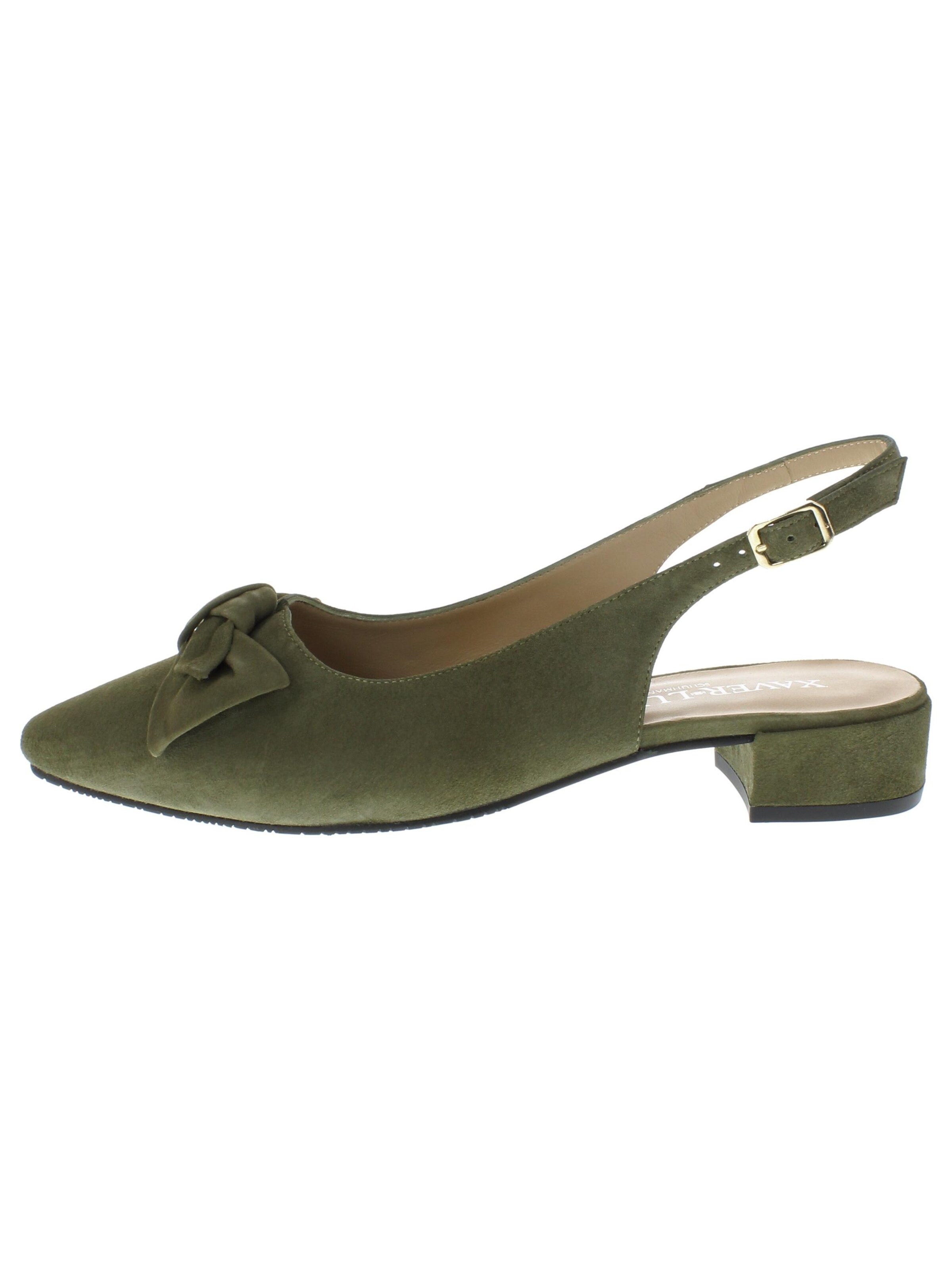 XAVER LUIS Schuhmanufaktur Slingback Pumps 'LIEKE - flache Slingback-Pumps' in Green: front