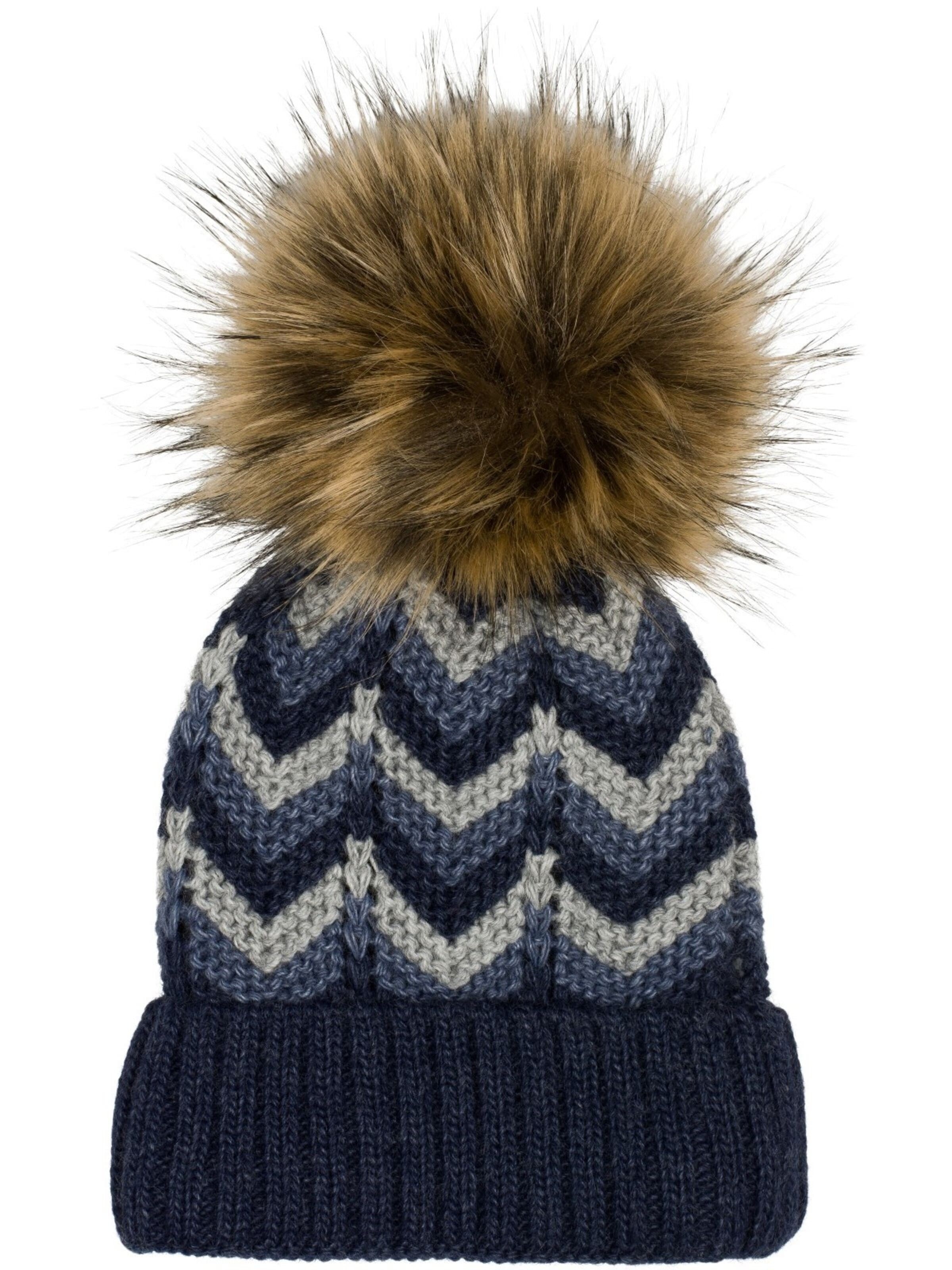 styleBREAKER Mütze 'Strick Bommelmütze mit Zick-Zack Muster'‌‌‌‌‌‌‌‌ in Blau: Vorderseite