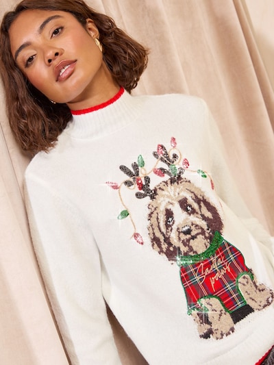 Friends Like These Kampsun 'Christmas Dog' S suuruses beež / roheline / punane / valkjas, Tootevaade