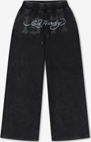 Ed Hardy - Perna larga Calças '1971' em preto: frente