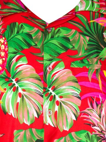 King Kameha Shirt 'Pineapple Leaves' in Rot