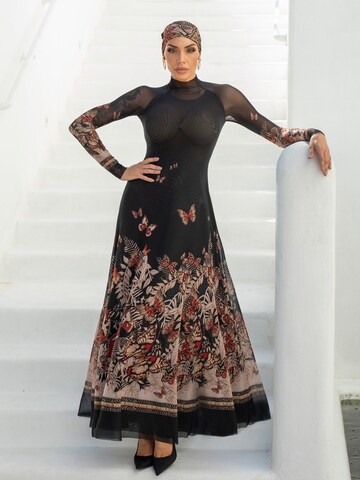 JIORO Jurk 'MIDNIGHT BUTTERFLIES' in Zwart