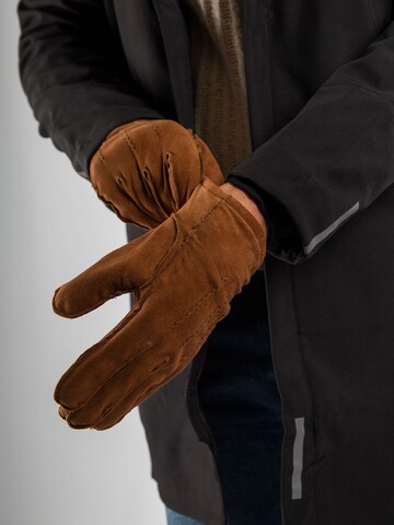 Suitable Full Finger Gloves in Brown: front
