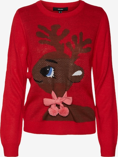 VERO MODA Sweater 'CUTE DEER' in Dark brown / Pink / Red / White, Item view
