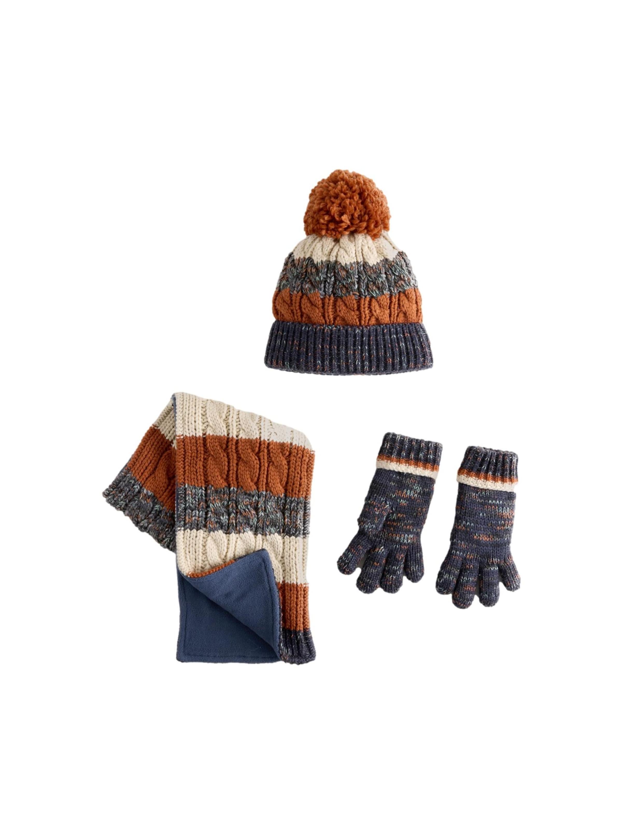 Next Set: Mütze, Schal und Handschuhe in Blau: Vorderseite