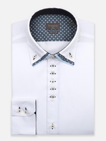 7Camicie Slim fit Zakelijk overhemd 'Vesuvio Iconic Satin Man Shirt Light Blue' in Wit