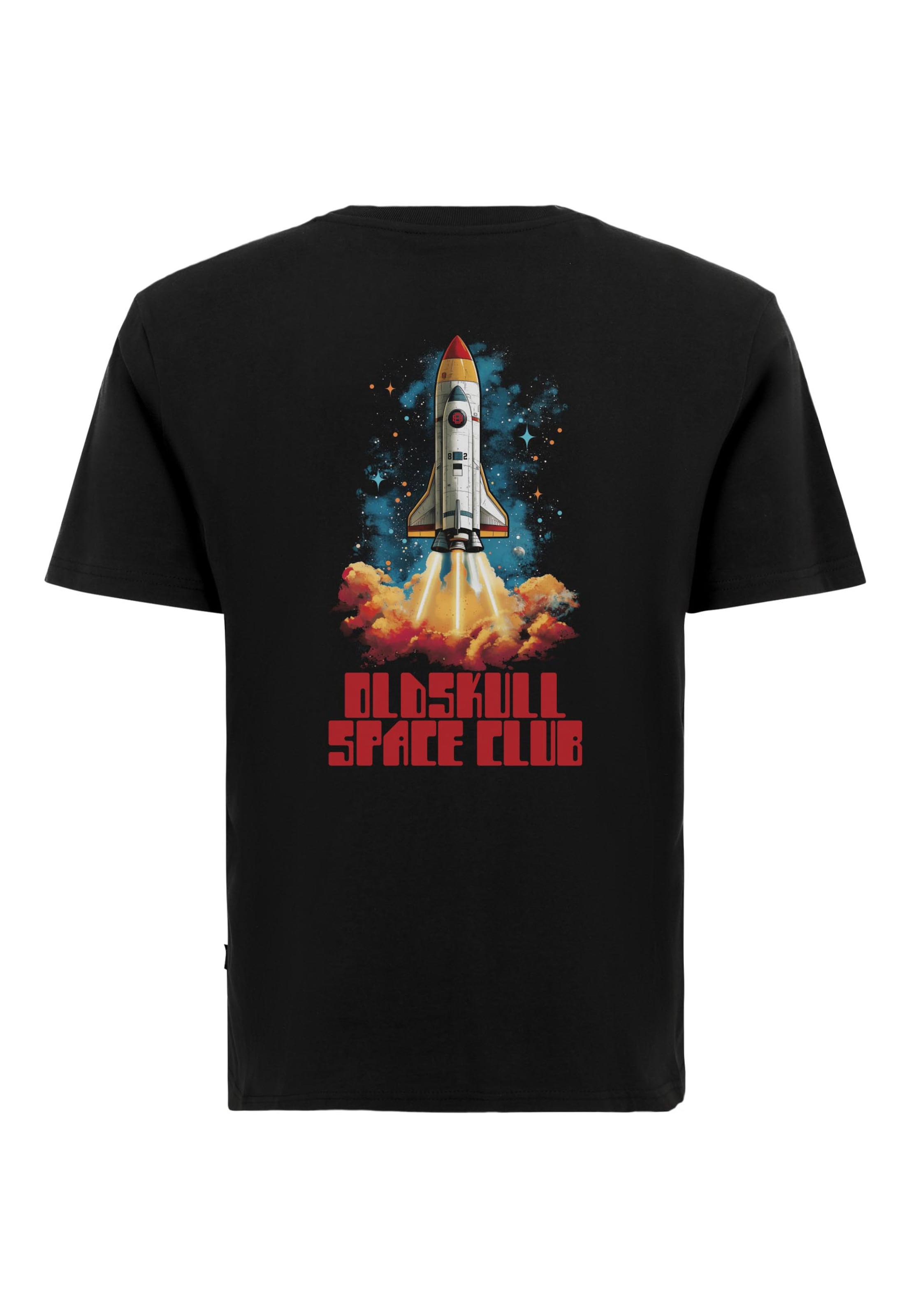 Oldskull Shirt 'Wrldvibe Space Rocket Launch Graphic' in Black: front