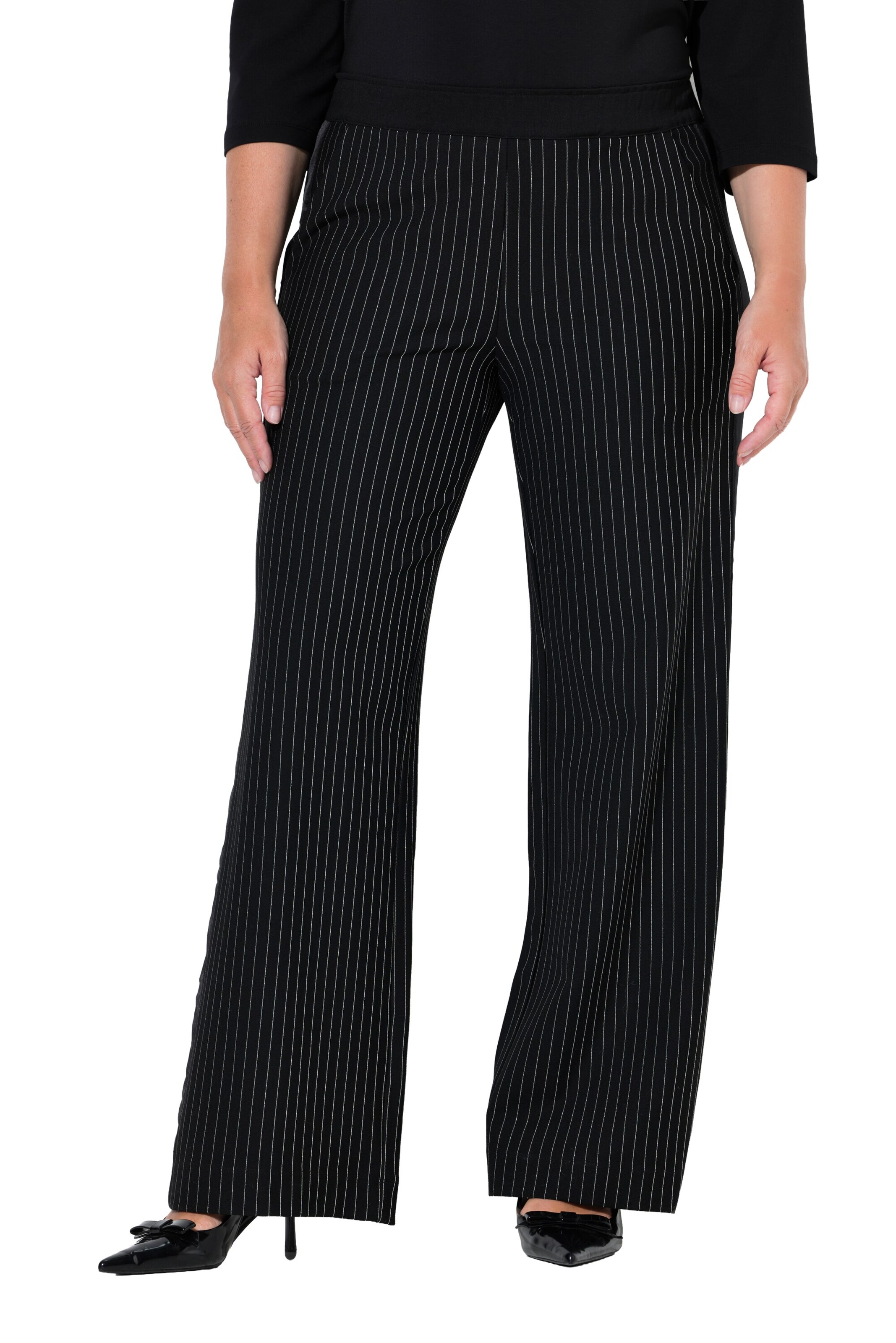 Ulla Popken Wide leg Broek in Zwart: voorkant