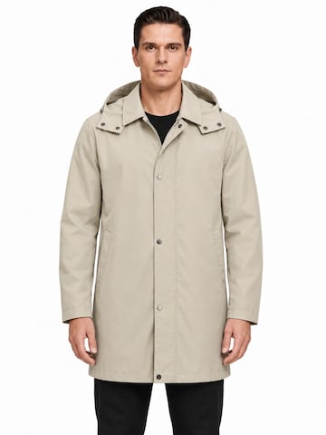 ALLTHEMEN Between-Seasons Coat 'Regenstille' in Beige: front