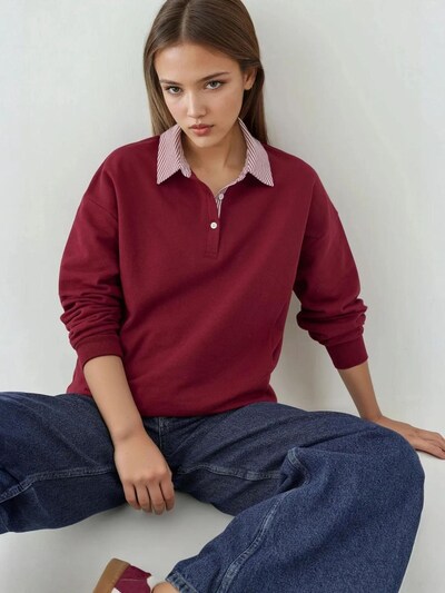Hiccup Sweater majica veličine XS u burgund / bijela, Pregled proizvoda