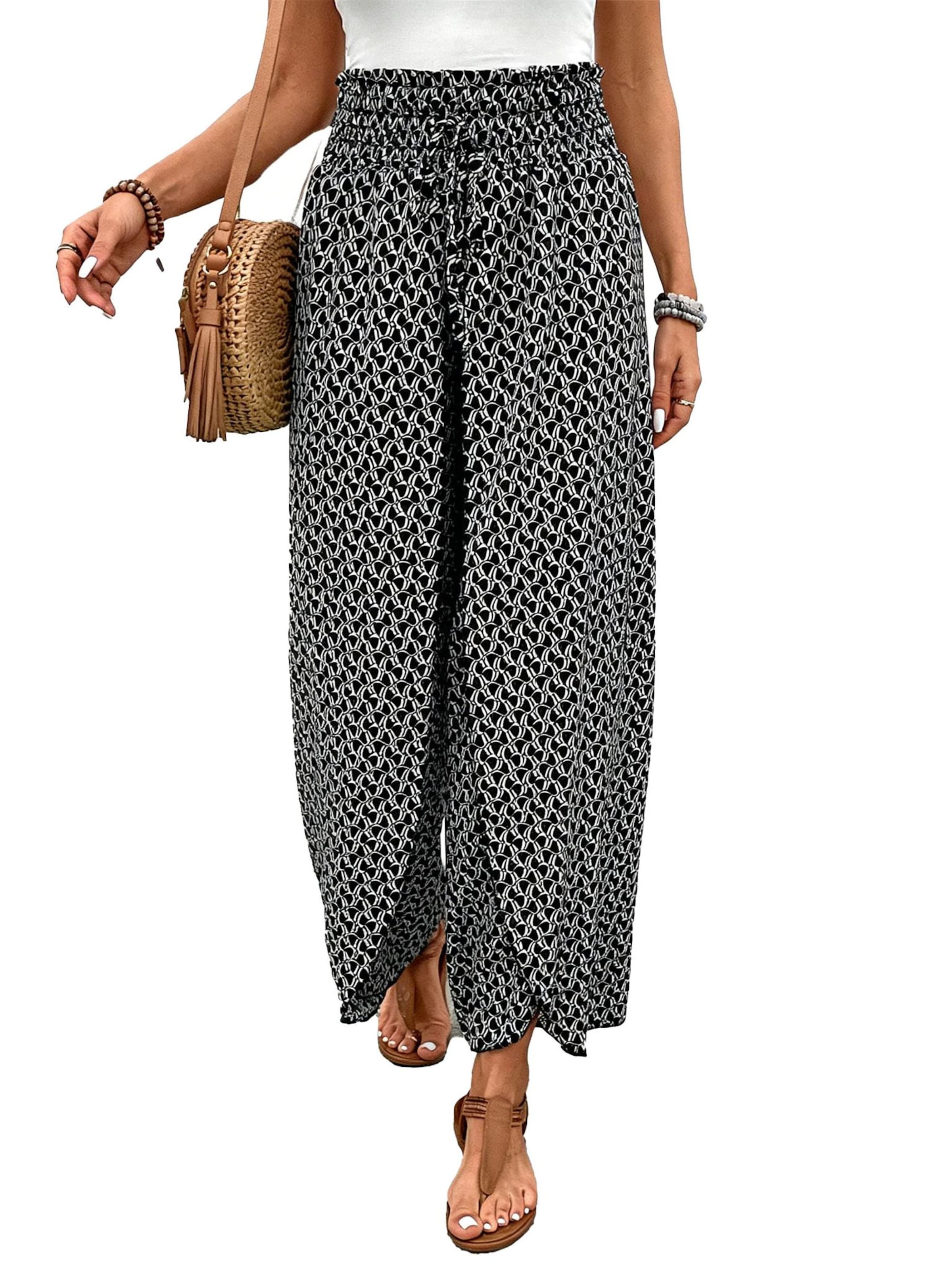 KoJooin Loosefit Hose 'Damen Culotte Mit Floralem Muster, Elastischem Bund Und Seitlichem Schlitz Style Für Jeden Anlass'‌‌ in Schwarz